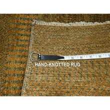Load image into Gallery viewer, 2&#39;x3&#39; Golden Brown, Modern Grass Design, Hand Knotted, Wool With Touch Of Silk, Lush And Plush, Sample, Tone On Tone, Mat, Oriental Rug FWR459060