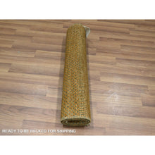 Load image into Gallery viewer, 2&#39;x3&#39; Golden Brown, Modern Grass Design, Hand Knotted, Wool With Touch Of Silk, Lush And Plush, Sample, Tone On Tone, Mat, Oriental Rug FWR459060