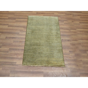 2'x3' Light Brown, Lush And Plush, Hand Knotted, Modern Grass Design, Wool With Touch Of Silk, Tone On Tone, Mat, Oriental Rug FWR459066