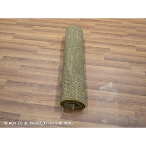 2'x3' Light Brown, Lush And Plush, Hand Knotted, Modern Grass Design, Wool With Touch Of Silk, Tone On Tone, Mat, Oriental Rug FWR459066