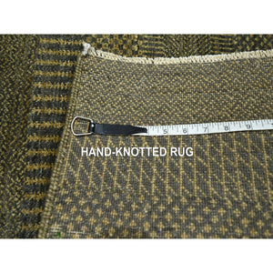 2'x3' Cedar Brown, Hand Knotted, Modern Grass Design, Wool With Touch Of Silk, Tone On Tone, Lush And Plush, Mat, Oriental Rug FWR459072