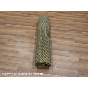 2'x3' Cedar Brown, Hand Knotted, Modern Grass Design, Wool With Touch Of Silk, Tone On Tone, Lush And Plush, Mat, Oriental Rug FWR459072