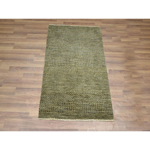 2'x3' Coffee Brown, Modern Grass Design, Wool With Touch Of Silk, Tone On Tone, Lush And Plush, Hand Knotted, Mat, Oriental Rug FWR459078