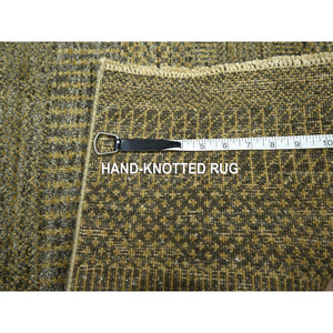 2'x3' Coffee Brown, Modern Grass Design, Wool With Touch Of Silk, Tone On Tone, Lush And Plush, Hand Knotted, Mat, Oriental Rug FWR459078