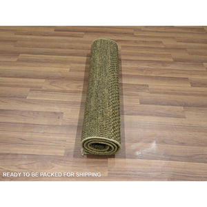 2'x3' Coffee Brown, Modern Grass Design, Wool With Touch Of Silk, Tone On Tone, Lush And Plush, Hand Knotted, Mat, Oriental Rug FWR459078
