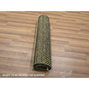 2'x3' Honey Brown, Hand Knotted, Modern Grass Design, Wool With Touch Of Silk, Tone On Tone, Lush And Plush, Mat, Oriental Rug FWR459084
