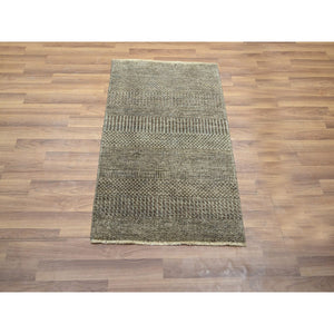 2'x3' Mocha Brown, Wool With Touch Of Silk, Tone On Tone, Lush And Plush, Hand Knotted, Modern Grass Design, Mat, Oriental Rug FWR459102