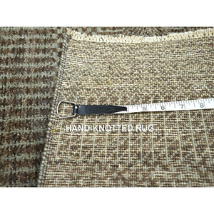 2'x3' Mocha Brown, Wool With Touch Of Silk, Tone On Tone, Lush And Plush, Hand Knotted, Modern Grass Design, Mat, Oriental Rug FWR459102