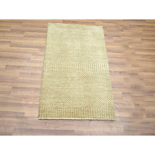 Load image into Gallery viewer, 2&#39;x3&#39; Ecru Brown, Lush And Plush, Hand Knotted, Modern Grass Design, Wool With Touch Of Silk, Tone On Tone, Mat, Oriental Rug FWR459108