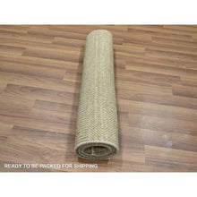 Load image into Gallery viewer, 2&#39;x3&#39; Ecru Brown, Lush And Plush, Hand Knotted, Modern Grass Design, Wool With Touch Of Silk, Tone On Tone, Mat, Oriental Rug FWR459108