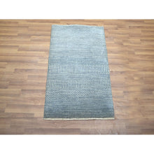 Load image into Gallery viewer, 2&#39;x3&#39; Aegean Blue, Lush and Plush, Hand Knotted, Modern Grass Design, Wool with touch of Silk, Tone on Tone, Sample Mat, Oriental Rug FWR459120
