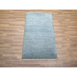 2'x3' Aegean Blue, Lush and Plush, Hand Knotted, Modern Grass Design, Wool with touch of Silk, Tone on Tone, Sample Mat, Oriental Rug FWR459120