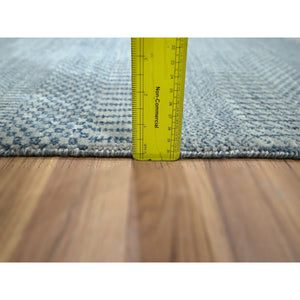 2'x3' Aegean Blue, Lush and Plush, Hand Knotted, Modern Grass Design, Wool with touch of Silk, Tone on Tone, Sample Mat, Oriental Rug FWR459120