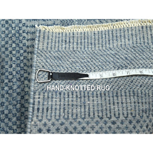 2'x3' Aegean Blue, Lush and Plush, Hand Knotted, Modern Grass Design, Wool with touch of Silk, Tone on Tone, Sample Mat, Oriental Rug FWR459120