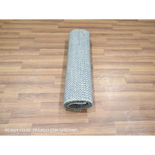 Load image into Gallery viewer, 2&#39;x3&#39; Aegean Blue, Lush and Plush, Hand Knotted, Modern Grass Design, Wool with touch of Silk, Tone on Tone, Sample Mat, Oriental Rug FWR459120