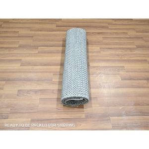 2'x3' Aegean Blue, Lush and Plush, Hand Knotted, Modern Grass Design, Wool with touch of Silk, Tone on Tone, Sample Mat, Oriental Rug FWR459120