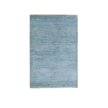 Load image into Gallery viewer, 2&#39;x3&#39; Light Blue, Wool with touch of Silk, Tone on Tone, Lush and Plush, Hand Knotted, Modern Grass Design, Mat, Sample, Oriental Rugg FWR459126