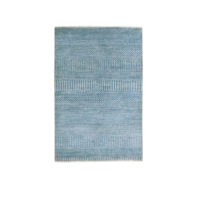 2'x3' Light Blue, Wool with touch of Silk, Tone on Tone, Lush and Plush, Hand Knotted, Modern Grass Design, Mat, Sample, Oriental Rugg FWR459126