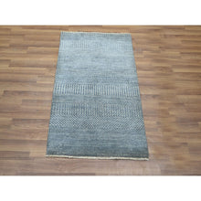 Load image into Gallery viewer, 2&#39;x3&#39; Light Blue, Wool with touch of Silk, Tone on Tone, Lush and Plush, Hand Knotted, Modern Grass Design, Mat, Sample, Oriental Rugg FWR459126