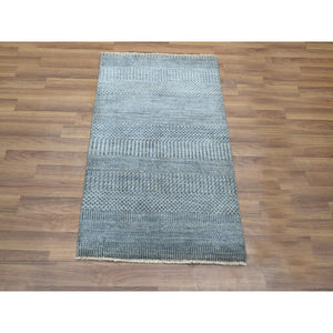 2'x3' Light Blue, Wool with touch of Silk, Tone on Tone, Lush and Plush, Hand Knotted, Modern Grass Design, Mat, Sample, Oriental Rugg FWR459126