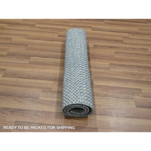 2'x3' Light Blue, Wool with touch of Silk, Tone on Tone, Lush and Plush, Hand Knotted, Modern Grass Design, Mat, Sample, Oriental Rugg FWR459126