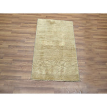 Load image into Gallery viewer, 2&#39;x3&#39; Honey Brown, Modern Grass Design, Hand Knotted, Wool With Touch Of Silk, Tone On Tone, Lush And Plush, Sample, Mat, Oriental Rug FWR459132