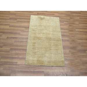 2'x3' Honey Brown, Modern Grass Design, Hand Knotted, Wool With Touch Of Silk, Tone On Tone, Lush And Plush, Sample, Mat, Oriental Rug FWR459132