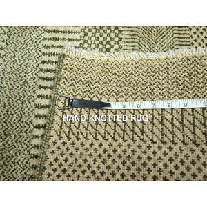 2'x3' Beige, Hand Knotted, Modern Grass Design, Lush And Plush, Wool With Touch Of Silk, Sample, Tone On Tone, Mat, Oriental Rug FWR459138