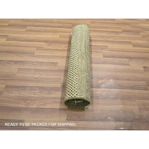 2'x3' Beige, Hand Knotted, Modern Grass Design, Lush And Plush, Wool With Touch Of Silk, Sample, Tone On Tone, Mat, Oriental Rug FWR459138