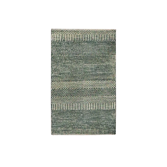2'x3' Linen White, Wool with touch of Silk, Tone on Tone, Lush and Plush, Hand Knotted, Modern Grass Design, Sample, Mat, Oriental Rug FWR459150