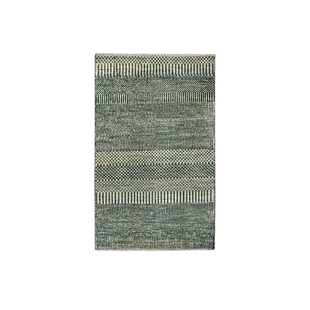 2'x3' Linen White, Wool with touch of Silk, Tone on Tone, Lush and Plush, Hand Knotted, Modern Grass Design, Sample, Mat, Oriental Rug FWR459150