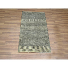 Load image into Gallery viewer, 2&#39;x3&#39; Linen White, Wool With Touch Of Silk, Tone On Tone, Lush And Plush, Hand Knotted, Modern Grass Design, Sample, Mat, Oriental Rug FWR459150