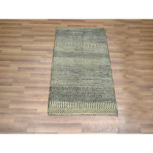 Load image into Gallery viewer, 2&#39;x3&#39; Bone White, Modern Grass Design, Wool With Touch Of Silk, Tone On Tone, Lush And Plush, Hand Knotted, Sample, Mat, Oriental Rug FWR459156