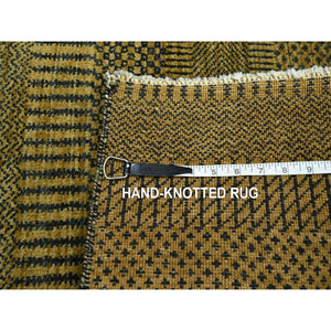 2'x3' Golden Brown, Wool With Touch Of Silk, Tone On Tone, Lush And Plush, Hand Knotted, Modern Grass Design, Sample, Mat, Oriental Rug FWR459168