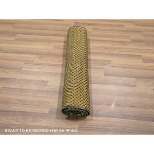 2'x3' Golden Brown, Wool With Touch Of Silk, Tone On Tone, Lush And Plush, Hand Knotted, Modern Grass Design, Sample, Mat, Oriental Rug FWR459168