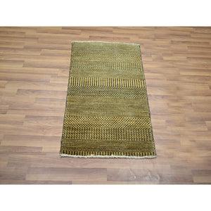 2'x3' Golden Brown, Wool With Touch Of Silk, Tone On Tone, Lush And Plush, Hand Knotted, Modern Grass Design, Sample, Mat, Oriental Rug FWR459174