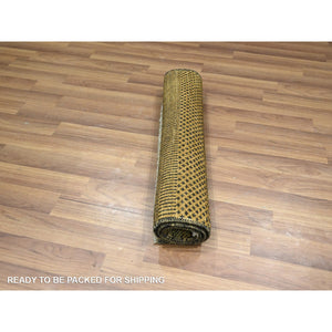 2'x3' Golden Brown, Wool With Touch Of Silk, Tone On Tone, Lush And Plush, Hand Knotted, Modern Grass Design, Sample, Mat, Oriental Rug FWR459174