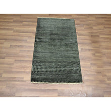 Load image into Gallery viewer, 2&#39;x3&#39; Seaweed Green, Modern Grass Design, Lush And Plush, Hand Knotted, Wool With Touch Of Silk, Tone On Tone, Sample, Mat, Oriental Rug FWR459186