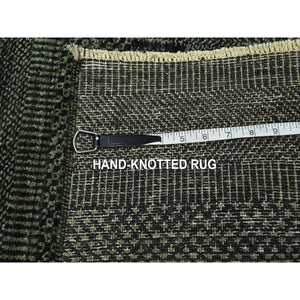 2'x3' Seaweed Green, Modern Grass Design, Lush And Plush, Hand Knotted, Wool With Touch Of Silk, Tone On Tone, Sample, Mat, Oriental Rug FWR459186