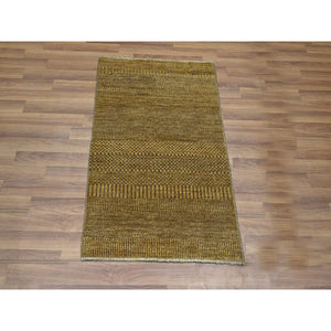 2'x3' Honey Brown, Wool With Touch Of Silk, Tone On Tone, Lush And Plush, Hand Knotted, Modern Grass Design, Sample, Mat, Oriental Rug FWR459192