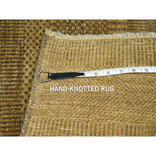Load image into Gallery viewer, 2&#39;x3&#39; Honey Brown, Wool With Touch Of Silk, Tone On Tone, Lush And Plush, Hand Knotted, Modern Grass Design, Sample, Mat, Oriental Rug FWR459192