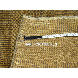 2'x3' Honey Brown, Wool With Touch Of Silk, Tone On Tone, Lush And Plush, Hand Knotted, Modern Grass Design, Sample, Mat, Oriental Rug FWR459192