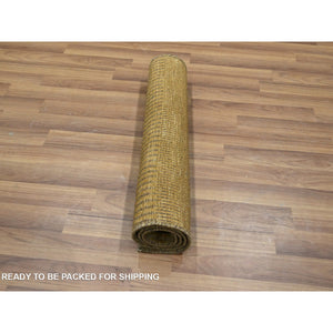 2'x3' Honey Brown, Wool With Touch Of Silk, Tone On Tone, Lush And Plush, Hand Knotted, Modern Grass Design, Sample, Mat, Oriental Rug FWR459192