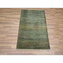 Load image into Gallery viewer, 2&#39;x3&#39; Charcoal Black With Gold, Hand Knotted, Modern Grass Design, Sample, Wool And Silk, Tone On Tone, Lush And Plush, Mat, Oriental Rug FWR459198