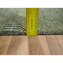 Load image into Gallery viewer, 2&#39;x3&#39; Charcoal Black With Gold, Hand Knotted, Modern Grass Design, Sample, Wool And Silk, Tone On Tone, Lush And Plush, Mat, Oriental Rug FWR459198