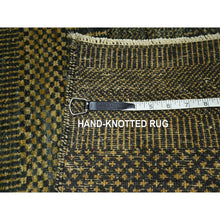 Load image into Gallery viewer, 2&#39;x3&#39; Charcoal Black with Gold, Hand Knotted, Modern Grass Design, Sample, Wool and Silk, Tone on Tone, Lush and Plush, Mat, Oriental Rug FWR459198