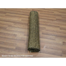 Load image into Gallery viewer, 2&#39;x3&#39; Charcoal Black With Gold, Hand Knotted, Modern Grass Design, Sample, Wool And Silk, Tone On Tone, Lush And Plush, Mat, Oriental Rug FWR459198