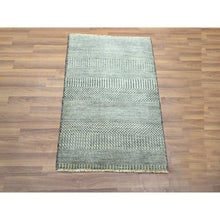 Load image into Gallery viewer, 2&#39;x3&#39; Cloud Gray, Lush And Plush, Hand Knotted, Modern Grass Design, Sample, Wool With Touch Of Silk, Tone On Tone, Mat, Oriental Rug FWR459204