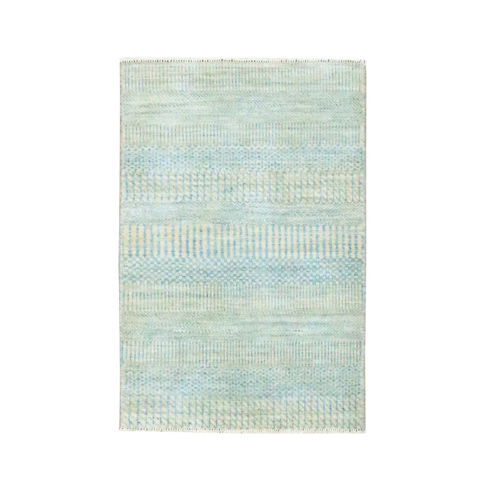 2'x3' Light Blue, Tone on Tone, Lush and Plush, Hand Knotted, Modern Grass Design, Wool with touch of Silk, Sample, Mat, Oriental Rug FWR459210