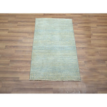 Load image into Gallery viewer, 2&#39;x3&#39; Light Blue, Tone on Tone, Lush and Plush, Hand Knotted, Modern Grass Design, Wool with touch of Silk, Sample, Mat, Oriental Rug FWR459210